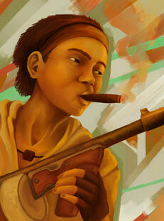 Bust, no bg, simple weapon (not whole) no extra charge: 40€